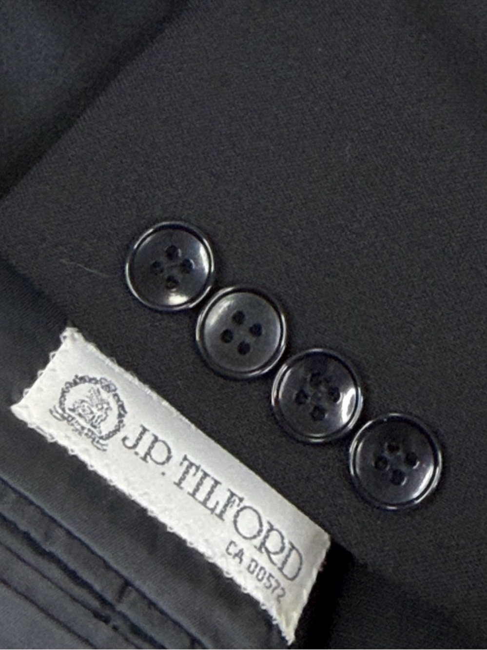 JP Tilford Tuxedo Men 42R 32 x 29 Black Wool Satin Stripe 2 Piece Formal Wedding